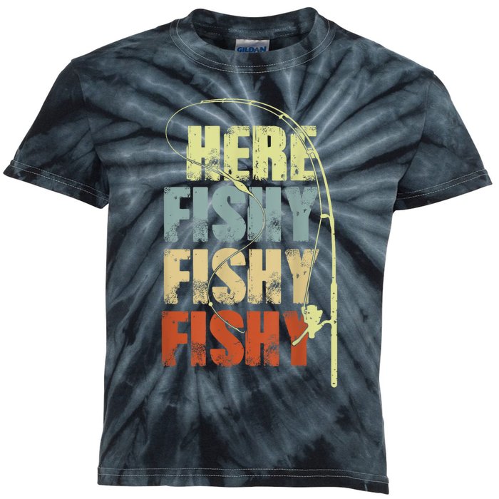 Funny Fishing Herefishy Graphic Kids Tie-Dye T-Shirt