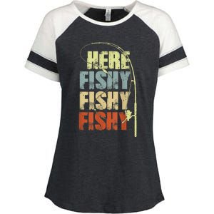 Funny Fishing Herefishy Graphic Enza Ladies Jersey Colorblock Tee