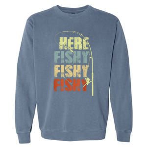 Funny Fishing Herefishy Graphic Garment-Dyed Sweatshirt