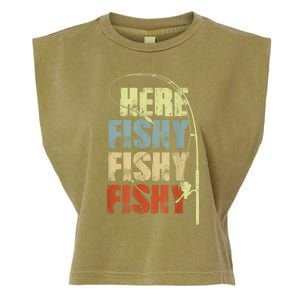 Funny Fishing Herefishy Graphic Garment-Dyed Women's Muscle Tee