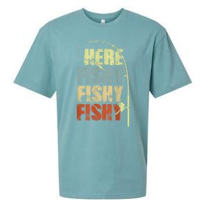 Funny Fishing Herefishy Graphic Sueded Cloud Jersey T-Shirt