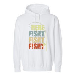 Funny Fishing Herefishy Graphic Garment-Dyed Fleece Hoodie