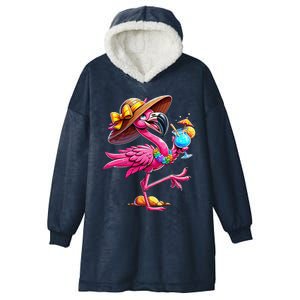 Funny Flamingo Hawaiian Summer Tropical Luau Hooded Wearable Blanket