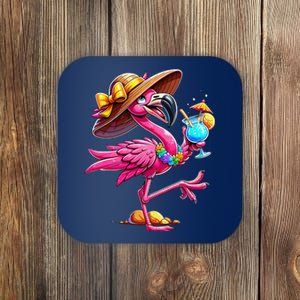 Funny Flamingo Hawaiian Summer Tropical Luau Coaster