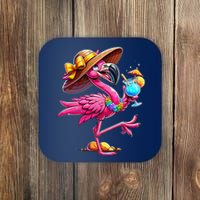 Funny Flamingo Hawaiian Summer Tropical Luau Coaster