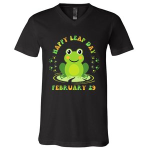 Funny Frog Hoppy Leap Day February 29 Birthday V-Neck T-Shirt