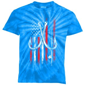 Fisher Fishing Hooks Proud American Flag Fishing Great Gift Kids Tie-Dye T-Shirt