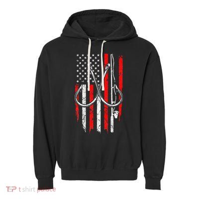 Fisherman Fishing Hooks Proud American Flag Fishing Garment-Dyed Fleece Hoodie
