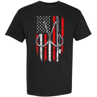 Fisherman Fishing Hooks Proud American Flag Fishing Garment-Dyed Heavyweight T-Shirt