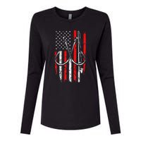 Fisherman Fishing Hooks Proud American Flag Fishing Womens Cotton Relaxed Long Sleeve T-Shirt