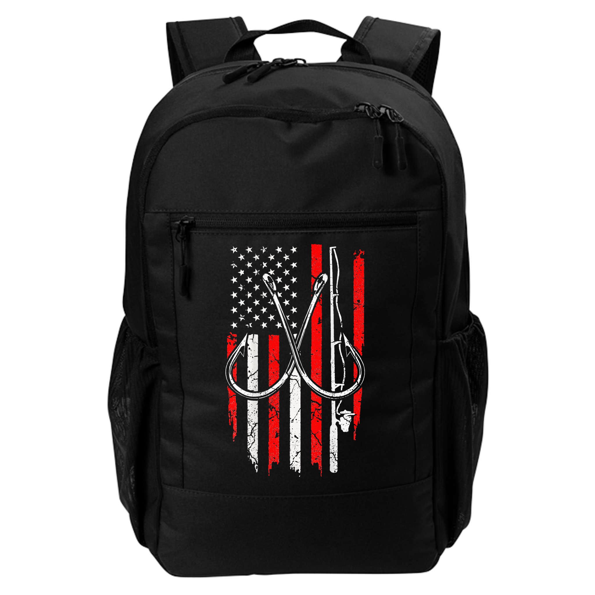 Fisherman Fishing Hooks Proud American Flag Fishing Backpack