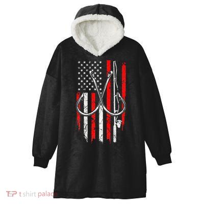 Fisherman Fishing Hooks Proud American Flag Fishing Hooded Wearable Blanket