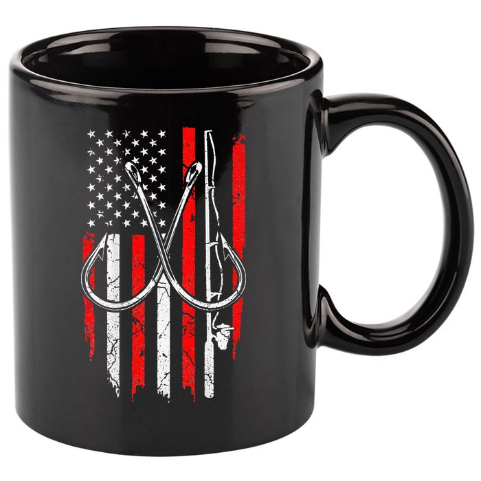 Fisherman Fishing Hooks Proud American Flag Fishing 11oz C Handle Ceramic Mug