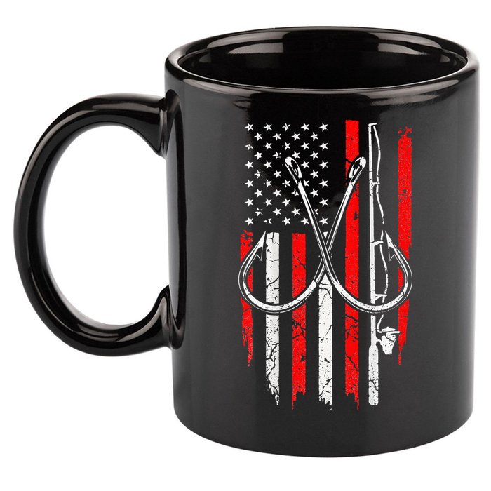 Fisherman Fishing Hooks Proud American Flag Fishing 11oz C Handle Ceramic Mug