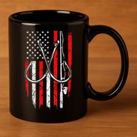 Fisherman Fishing Hooks Proud American Flag Fishing 11oz C Handle Ceramic Mug