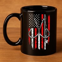 Fisherman Fishing Hooks Proud American Flag Fishing 11oz C Handle Ceramic Mug