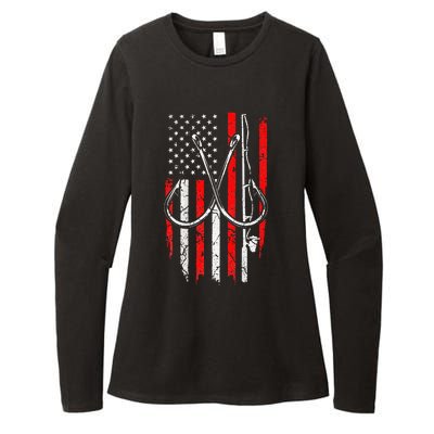 Fisherman Fishing Hooks Proud American Flag Fishing Womens CVC Long Sleeve Shirt