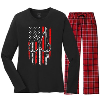 Fisherman Fishing Hooks Proud American Flag Fishing Women's Long Sleeve Flannel Pajama Set 