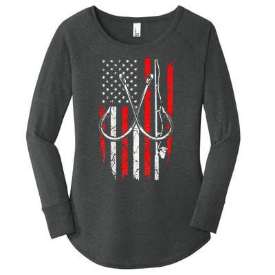 Fisherman Fishing Hooks Proud American Flag Fishing Women's Perfect Tri Tunic Long Sleeve Shirt