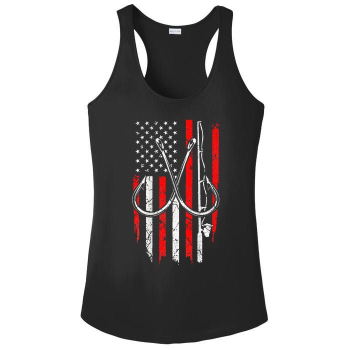 Fisherman Fishing Hooks Proud American Flag Fishing Ladies PosiCharge Competitor Racerback Tank