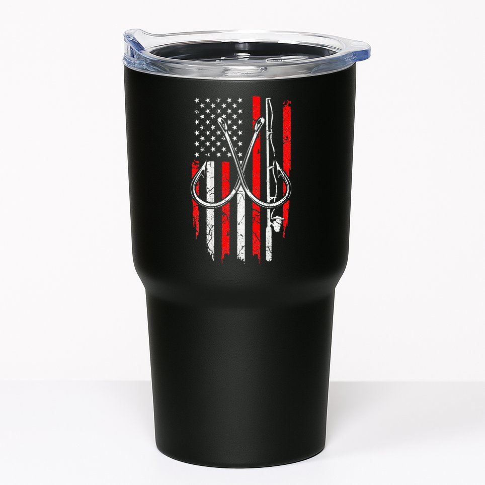 Fisherman Fishing Hooks Proud American Flag Fishing Tumbler
