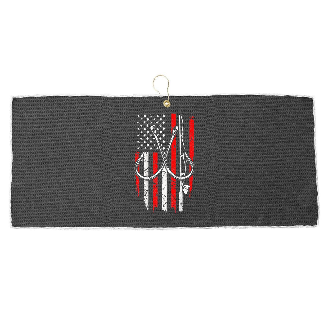 Fisherman Fishing Hooks Proud American Flag Fishing Large Microfiber Waffle Golf Towel