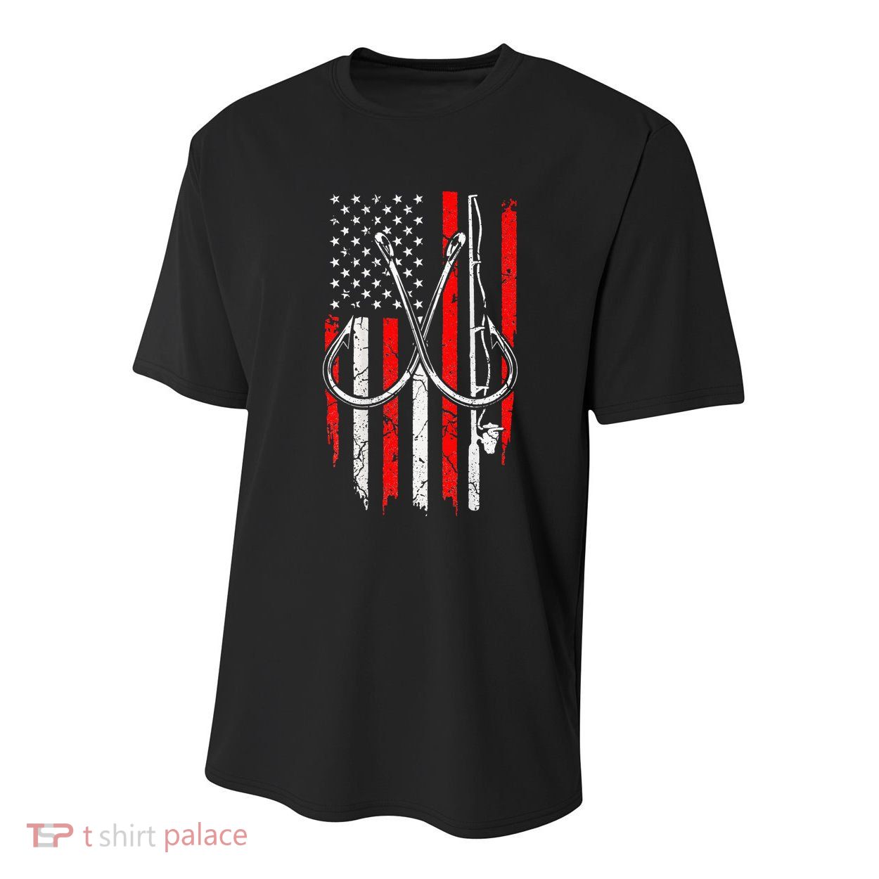 Fisherman Fishing Hooks Proud American Flag Fishing Youth Performance Sprint T-Shirt