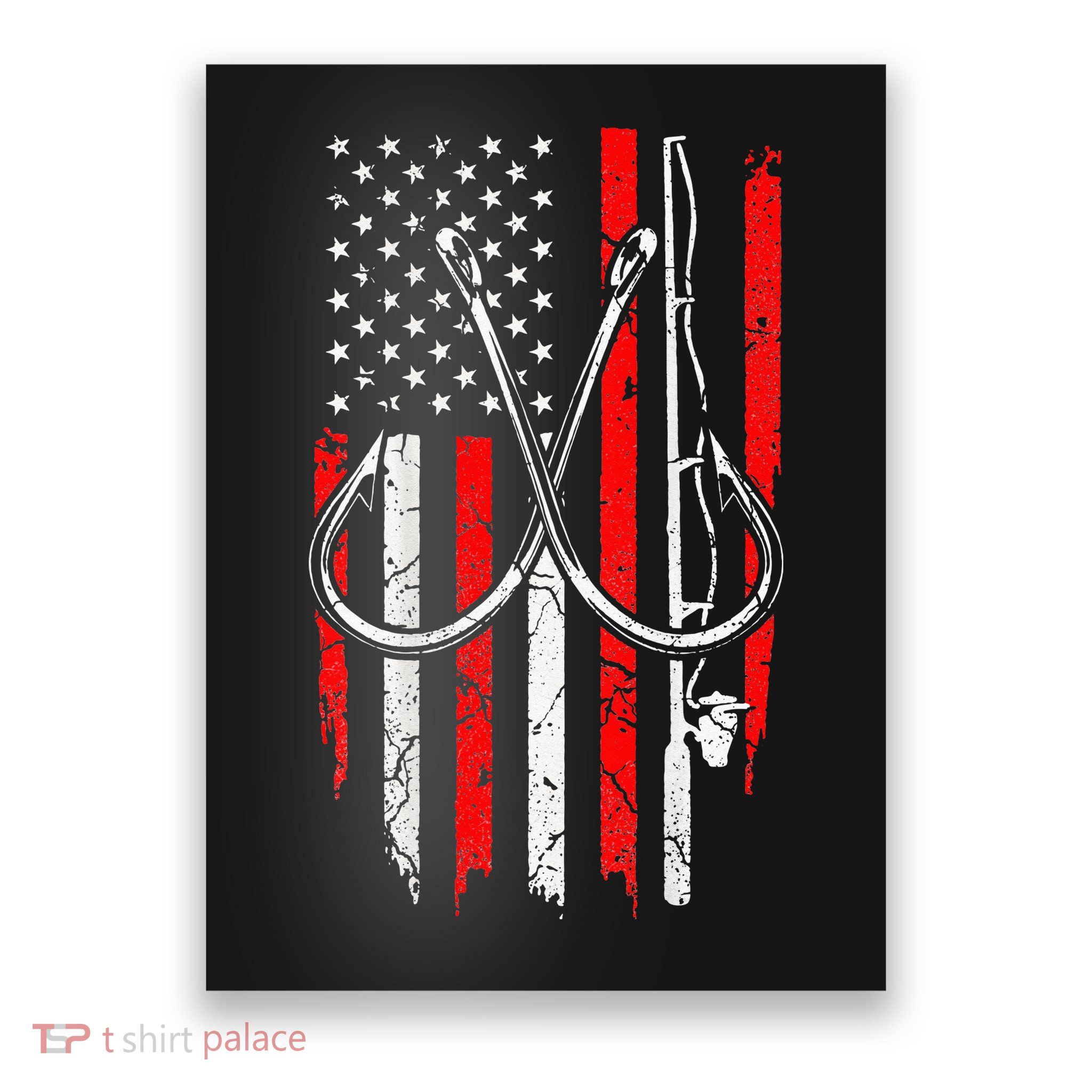 Fisherman Fishing Hooks Proud American Flag Fishing Poster