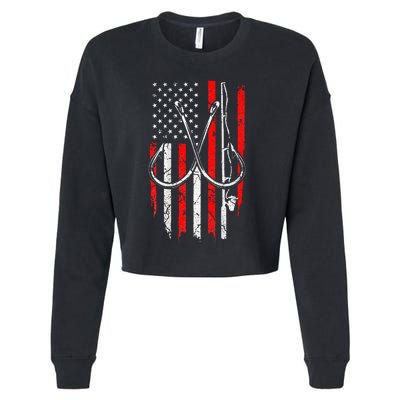 Fisherman Fishing Hooks Proud American Flag Fishing Cropped Pullover Crew