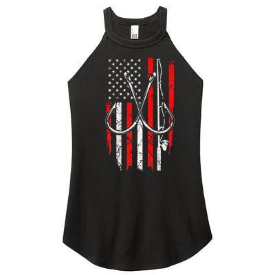 Fisherman Fishing Hooks Proud American Flag Fishing Women's Perfect Tri Rocker Tank