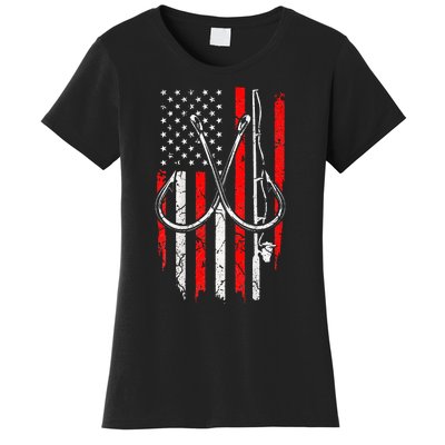 Fisherman Fishing Hooks Proud American Flag Fishing Women's T-Shirt