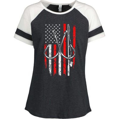 Fisherman Fishing Hooks Proud American Flag Fishing Enza Ladies Jersey Colorblock Tee