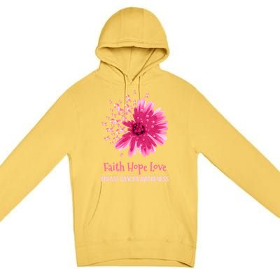 Flower Faith Hope Love Funny Breast Cancer Awareness Premium Pullover Hoodie