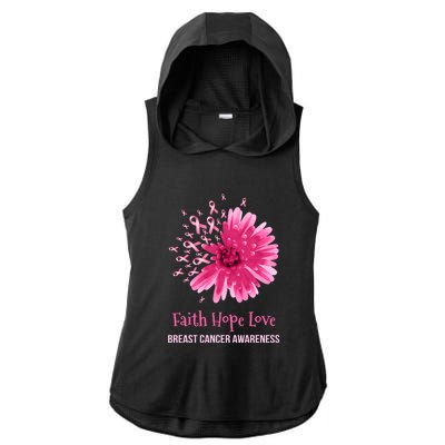 Flower Faith Hope Love Funny Breast Cancer Awareness Ladies PosiCharge Tri-Blend Wicking Draft Hoodie Tank