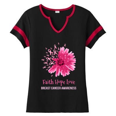 Flower Faith Hope Love Funny Breast Cancer Awareness Ladies Halftime Notch Neck Tee