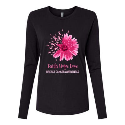 Flower Faith Hope Love Funny Breast Cancer Awareness Womens Cotton Relaxed Long Sleeve T-Shirt