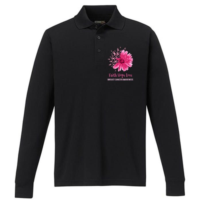 Flower Faith Hope Love Funny Breast Cancer Awareness Performance Long Sleeve Polo