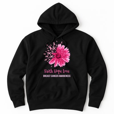 Flower Faith Hope Love Funny Breast Cancer Awareness Hoodie