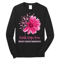 Flower Faith Hope Love Funny Breast Cancer Awareness Long Sleeve Shirt