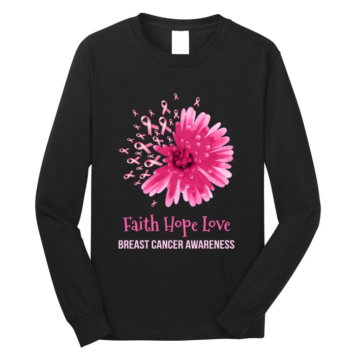 Flower Faith Hope Love Funny Breast Cancer Awareness Long Sleeve Shirt