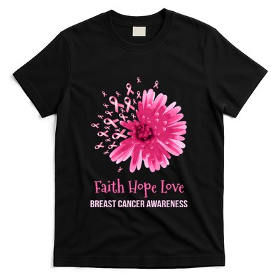 Flower Faith Hope Love Funny Breast Cancer Awareness T-Shirt