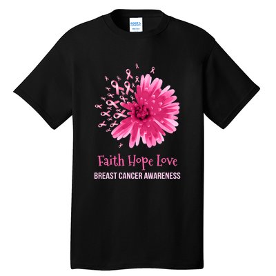 Flower Faith Hope Love Funny Breast Cancer Awareness Tall T-Shirt