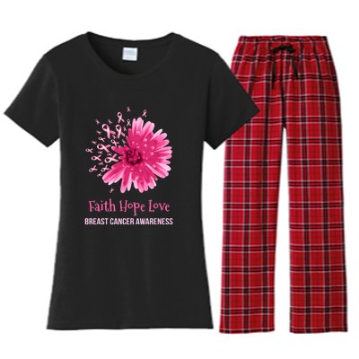 Flower Faith Hope Love Funny Breast Cancer Awareness Women's Flannel Pajama Set