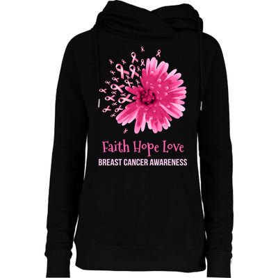 Flower Faith Hope Love Funny Breast Cancer Awareness Womens Funnel Neck Pullover Hood