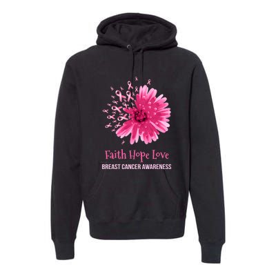 Flower Faith Hope Love Funny Breast Cancer Awareness Premium Hoodie