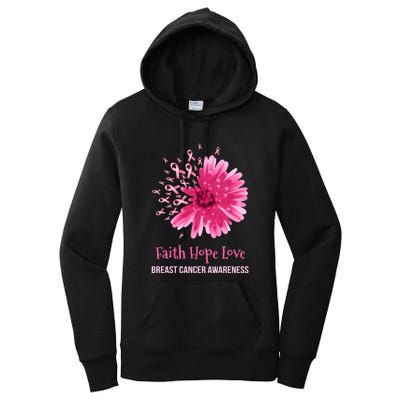 Flower Faith Hope Love Funny Breast Cancer Awareness Women's Pullover Hoodie