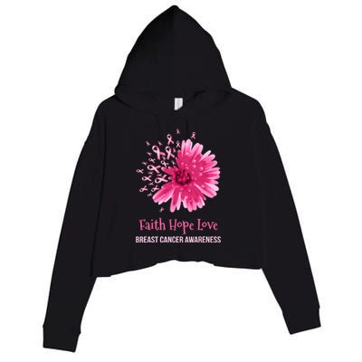 Flower Faith Hope Love Funny Breast Cancer Awareness Crop Fleece Hoodie