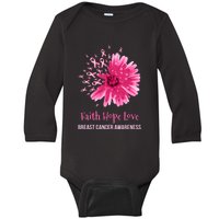 Flower Faith Hope Love Funny Breast Cancer Awareness Baby Long Sleeve Bodysuit