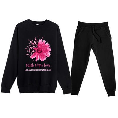 Flower Faith Hope Love Funny Breast Cancer Awareness Premium Crewneck Sweatsuit Set