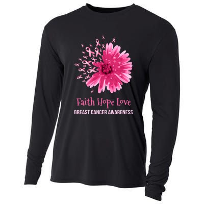 Flower Faith Hope Love Funny Breast Cancer Awareness Cooling Performance Long Sleeve Crew